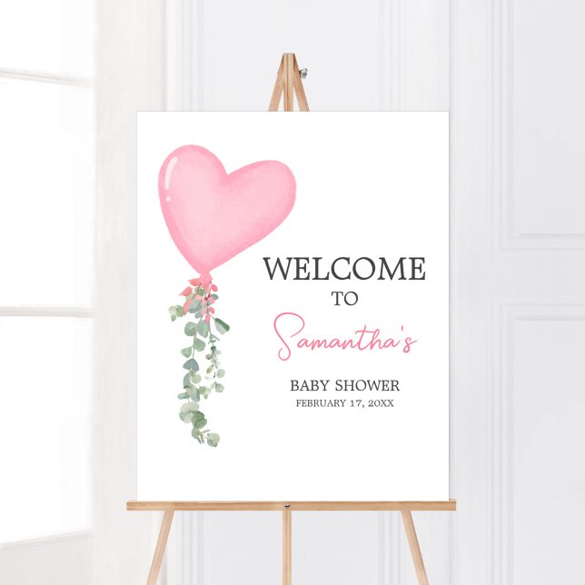 Poster Boas-vindas ao Balão de Namorados Rosa (A Little Sweetheart Balloon Baby Shower Welcome Sign)