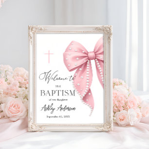 Poster Boas-vindas ao Batismo com Laço Pérola Rosa