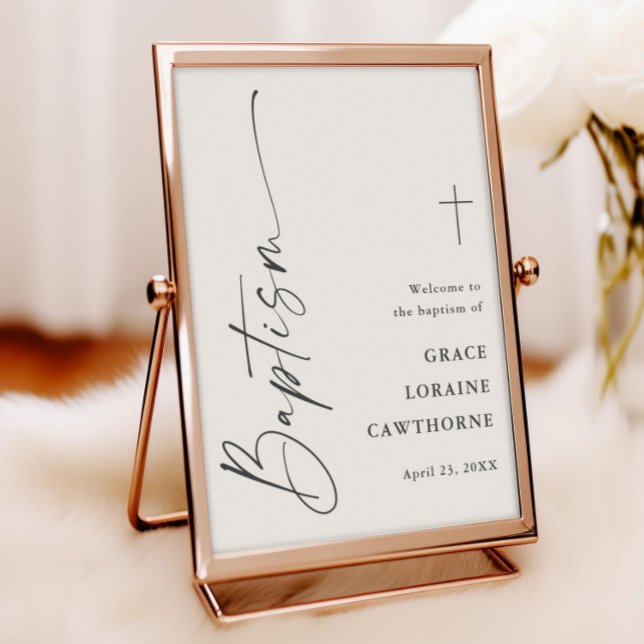 Poster Boas-vindas ao Batismo com Roteiro Moderno Neutro (Modern Script Boho Baptism Welcome Sign Poster. Available as a Print or Instant Downloadable.)
