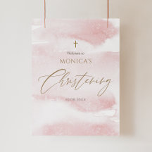 Boas-vindas ao Batizado de Menina com Aquarela Ros