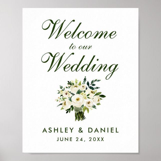 Poster Boas-vindas ao Buquê Verde Floral Watercolor (Frente)