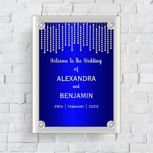 Poster Boas-vindas ao Casamento Azul de Ouros e Pérolas (Criador carregado)