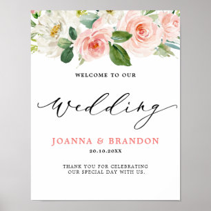 Poster Boas-vindas ao Casamento Botânico Moderno, Rosa,