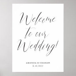 Poster Boas-vindas ao Casamento Branco Negro da Caligrafi