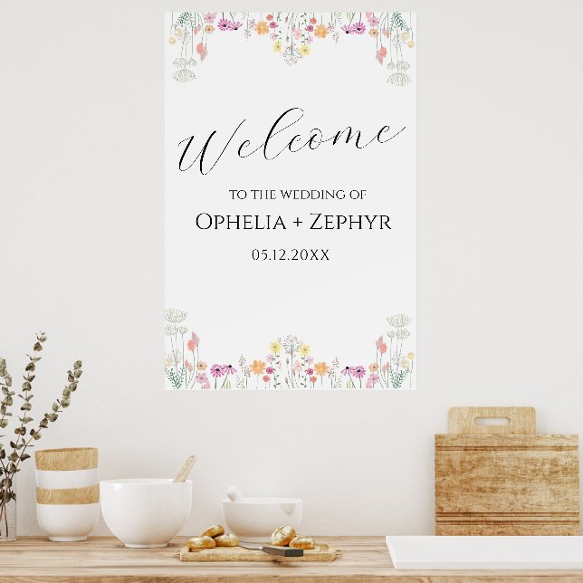 Poster Boas-vindas ao Casamento Colorido Primavera Wildfl (Cozinha)