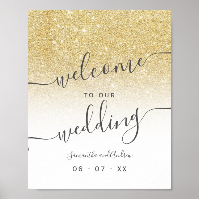 Poster Boas-vindas ao casamento com o glitter branco de o (Frente)
