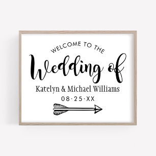 Pôster Boas-vindas ao casamento com o script manuscrito p
