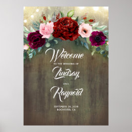 Poster Boas-vindas ao Casamento da Rússia Floral Burgundy