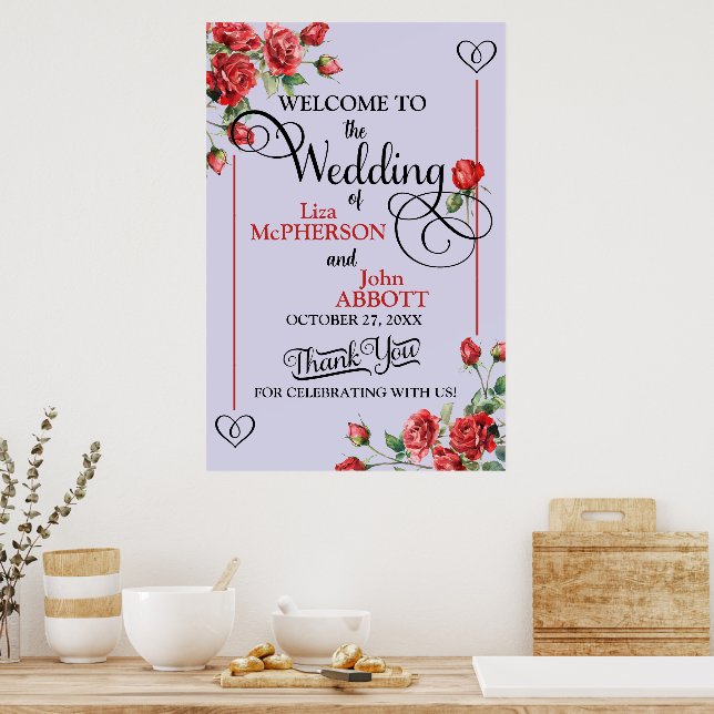 Poster Boas-vindas ao casamento das Rosas vermelhas Flora (Cozinha)