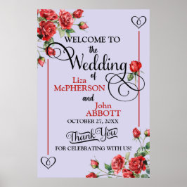 Poster Boas-vindas ao casamento das Rosas vermelhas Flora