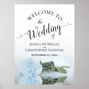 Poster Boas-vindas ao Casamento de Caligrafia Rosa Azul E