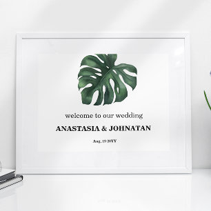 Poster Boas-vindas ao Casamento de Folha de Monstera Verd
