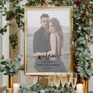 Poster Boas-vindas ao casamento de fotos com script Elega