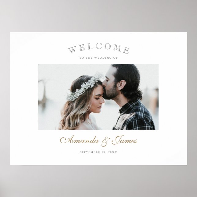 Poster Boas-vindas ao casamento de fotos Douradas Elegant (Frente)