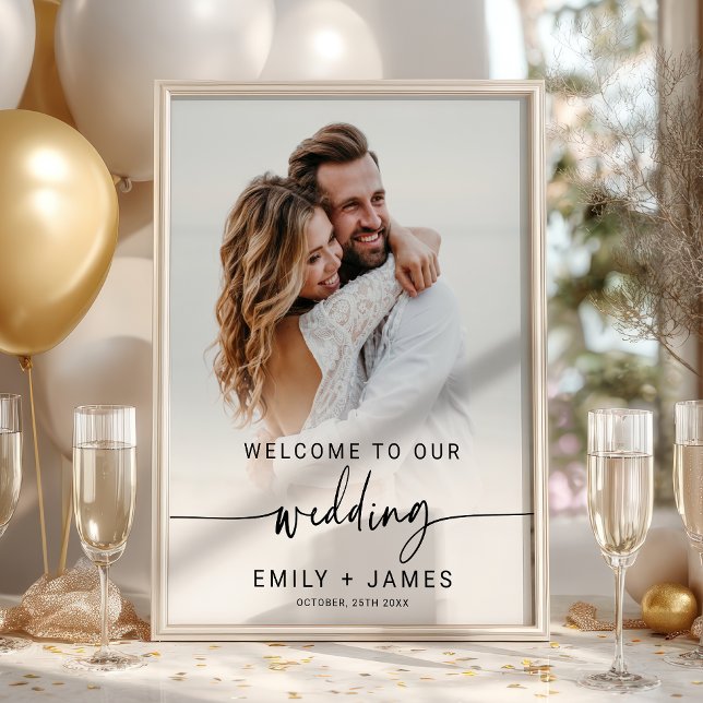 Poster Boas-vindas ao casamento de fotos elegantes modern (Modern Elegant Photo Wedding Welcome Poster)