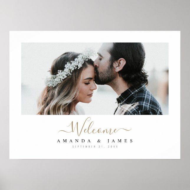 Poster Boas-vindas ao Casamento de Fotos Horizontal Doura (Frente)