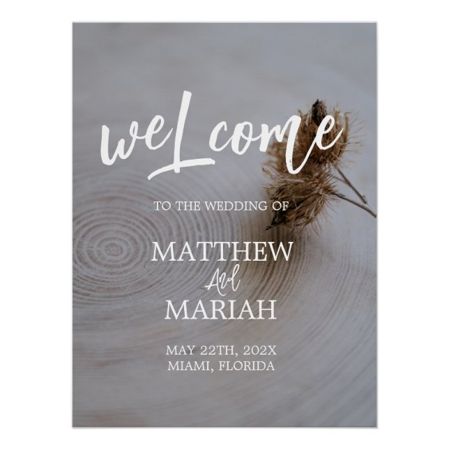 Pôster Boas-vindas ao Casamento de Madeira da Caligrafia  (Frente)