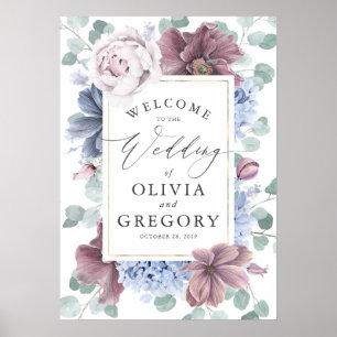 Poster Boas-vindas ao casamento de Mauve e Dusty Blue Flo