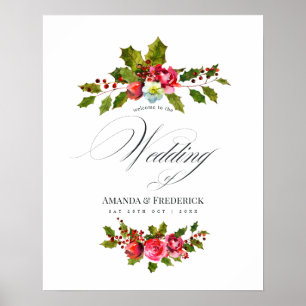 Poster Boas-vindas ao Casamento de Natal Holly Watercolor