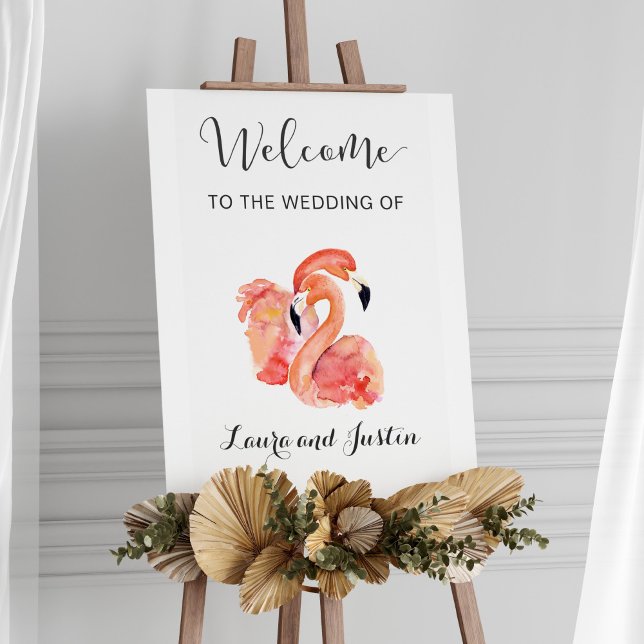 Pôster Boas-vindas ao Casamento de Praia Rosa Flamingos (Criador carregado)