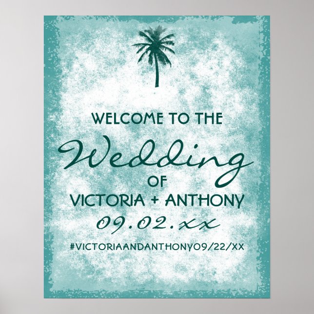 Poster Boas-vindas ao Casamento de Praia Tropical Palm Tr (Frente)