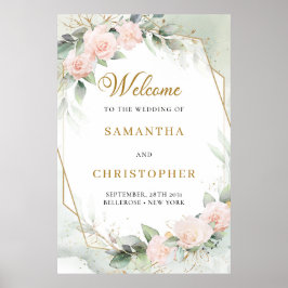 Poster Boas-vindas ao casamento de rosas rosa-pintas euca