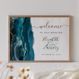 Poster Boas-vindas ao Casamento de Script Teal Silver