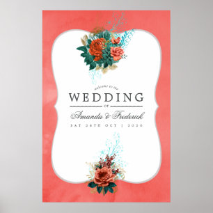 Poster Boas-vindas ao Casamento de Turquesa e Coral Flora