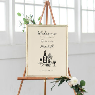 Poster Boas-vindas ao Casamento Desenhado com caneta e Ti