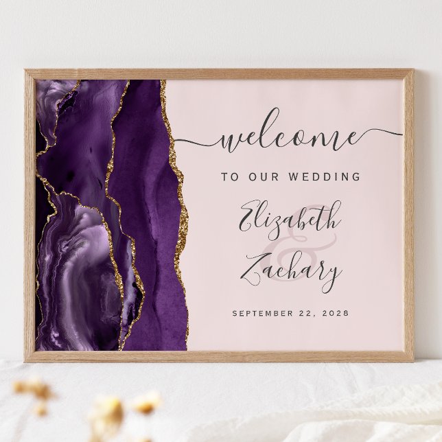 Poster Boas-vindas ao casamento do Dourado Script Agate P (Criador carregado)