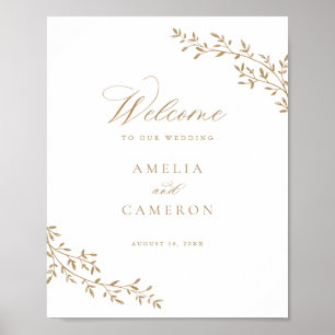 Poster Boas-vindas ao Casamento Dourado de Branch de Folh