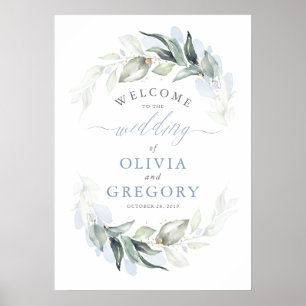Poster Boas-vindas ao Casamento Elegante Azul Greeneresce