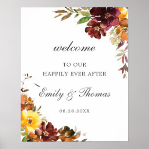 Poster Boas-vindas ao Casamento Floral Amarelo Rustico Bu