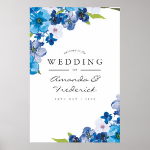 Poster Boas-vindas ao Casamento Floral Azul