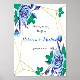 Poster Boas-vindas ao casamento floral azul com quadro Do