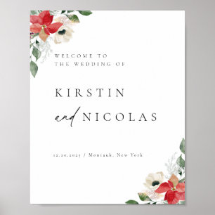Poster Boas-vindas ao Casamento Floral Botânico Chic Wint