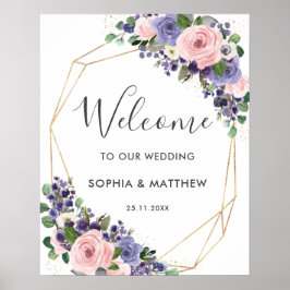 Poster Boas-vindas ao Casamento Floral Cor-de-Rosa com la