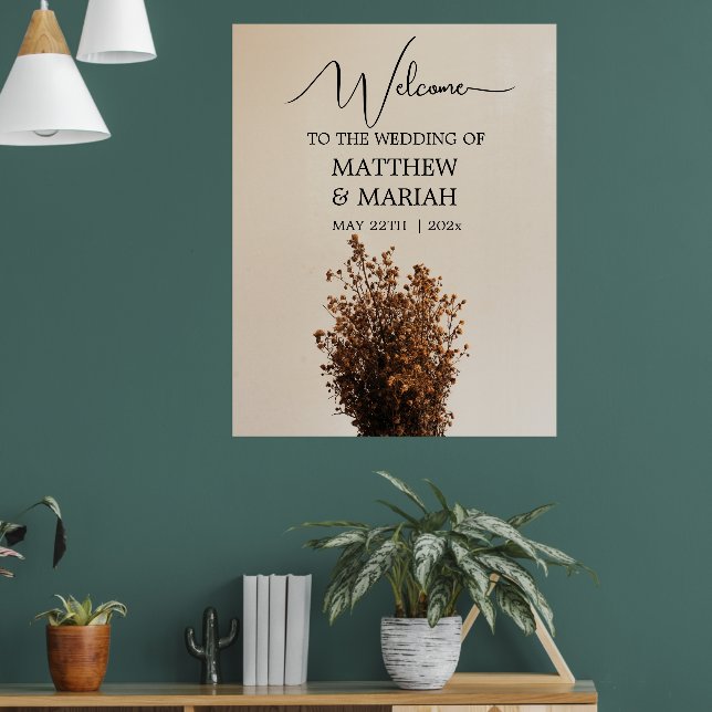 Poster Boas-vindas ao Casamento Floral da Caligrafia Mode (Sala de Estar 1)