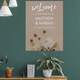 Poster Boas-vindas ao Casamento Floral da Caligrafia Negr