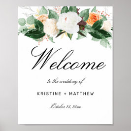 Poster Boas-vindas ao Casamento Floral de Peach Watercolo