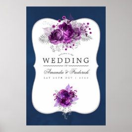 Poster Boas-vindas ao Casamento Floral de Plum e Marinho