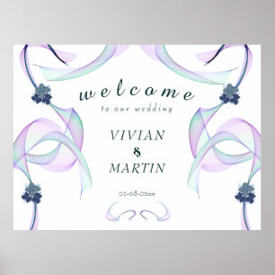 Poster Boas-vindas ao Casamento Floral de Purple Faith Mi