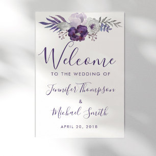 Poster Boas-vindas ao Casamento Floral de Purple & Silver
