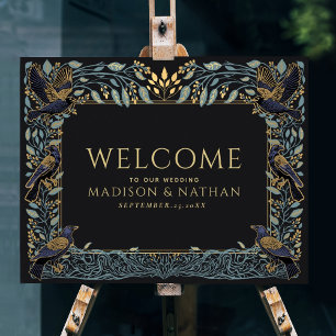 Poster Boas-vindas ao Casamento Floral de Raven Gothic En