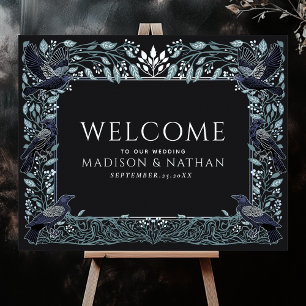 Poster Boas-vindas ao Casamento Floral de Raven Gothic En