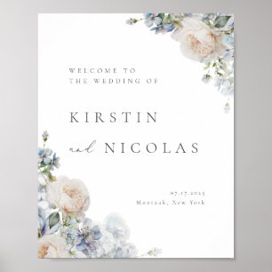 Poster Boas-vindas ao Casamento Floral do Jardim Azul Dus
