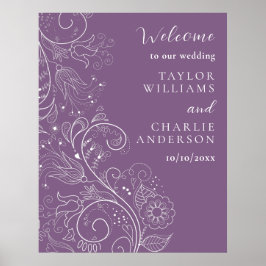 Poster Boas-vindas ao Casamento Floral Elegante Dusty Pur