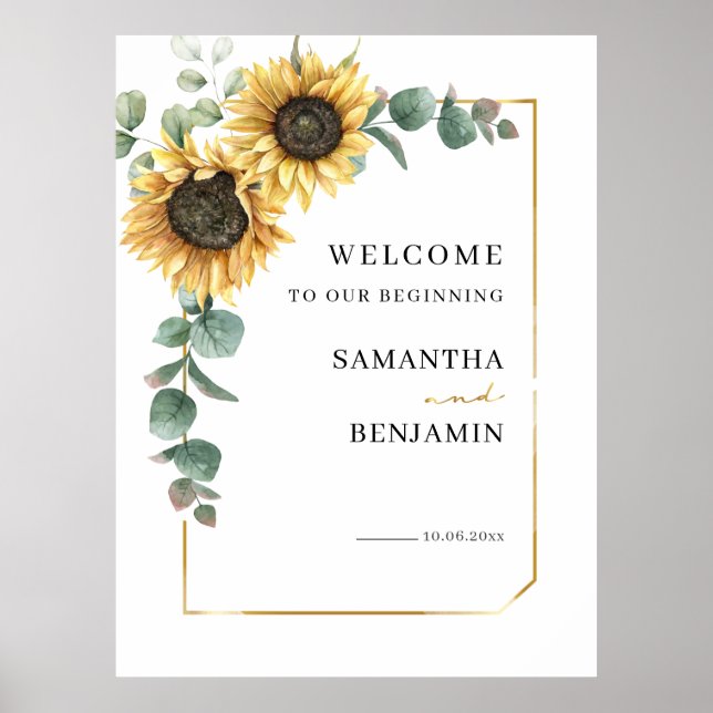 Poster Boas-vindas ao Casamento Floral Eucalyptus Sunflow (Frente)