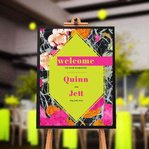 Poster Boas-vindas ao Casamento Floral Moderno Marmoreado