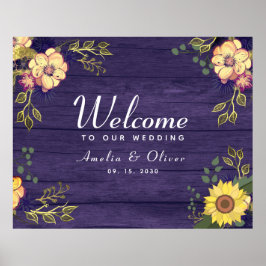 Poster Boas-vindas ao Casamento Floral Purple